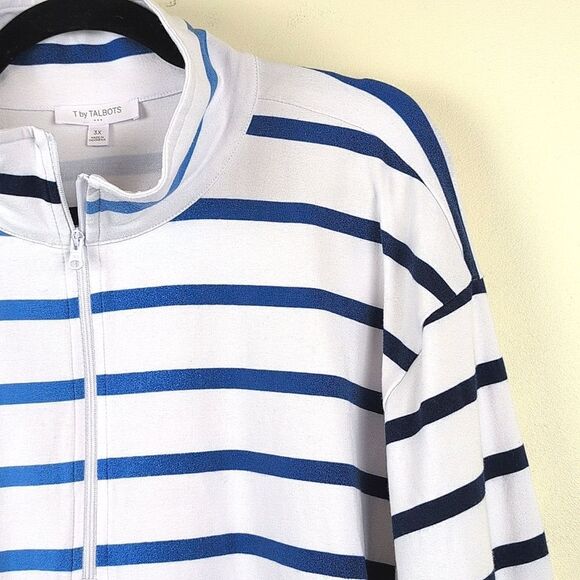 T By Talbots 3/4 Sleeve 1/2 Zip Pullover Plus Size Top In Tropic Stripe Size 3X - Picture 4 of 10